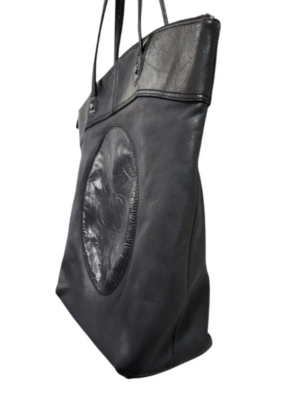 Coach Black Leather Tote Bag Large Signature Embossed Shoulder Bag Zip Top Class - Picture 5 of 13